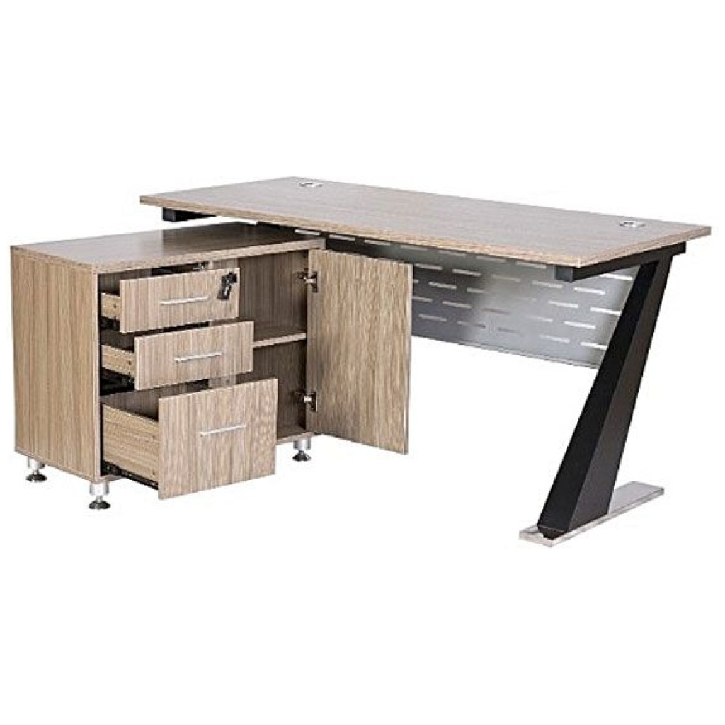 Grey Executive Table With Iron Leg And Silver Iron Modesty Panel (BG266)