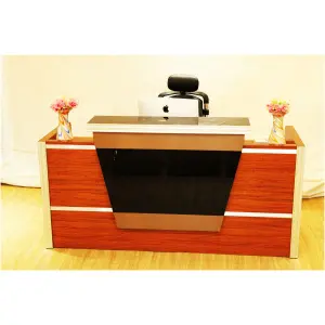 Brown Wooden One Seater Reception Table With Glass Counter(BG934)