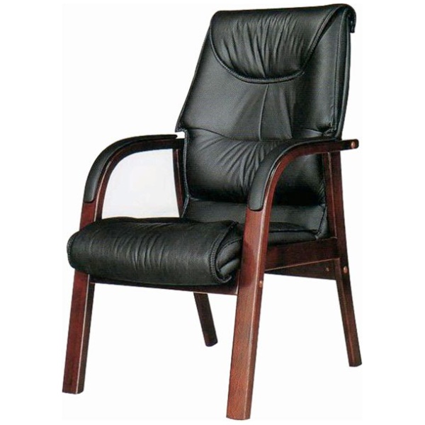 Black Leather And Wooden Frame With Padded Arm Chair (BP403)