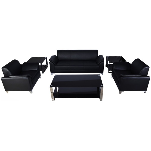 Black Leather Office Sofa (SA297)