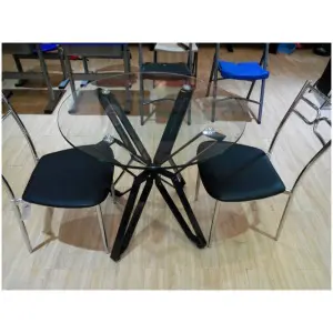 Round Glass Meeting Table With Black Steel Legs(BG923)